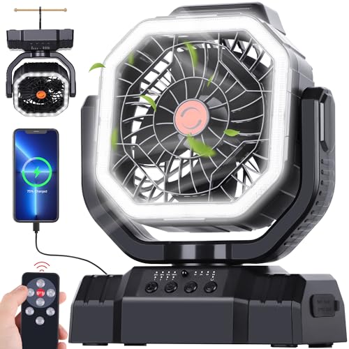 AVV 20000mAh High Speed Portable Camping Rechargeable Fan with Remote Control, Battery Powered with Auto Oscillating with ...