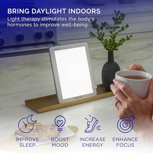 Verilux HappyLight Lucent - One-Touch Light Therapy Lamp with 10,000 Lux, UV-Free, LED Bright White Light & Detachable Sta...