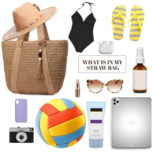 YAVCOOL Straw Beach Bags for Women Woven Beach Tote Bag Casual Boho Large Shoulder Handbags Purse for Vacation Holiday