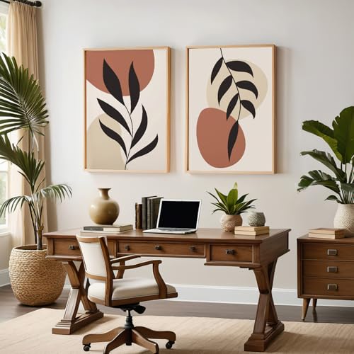 Boho Abstract Wall Art Mid Century Modern Painting Minimalist Boho Leaf Canvas Prints Botanical Wall Art Prints Set of 2 N...