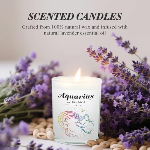 Aquarius Gifts for Women, Zodiac Aquarius Candle with Healing Crystals, Astrology Birthday Gifts for Women, Mom, Sister, F...