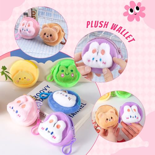 Nefokfdus 6 Pcs Cute Coin Purse for Girls Women,Kawaii Animal Mini Pouch Wallet,Plush Bag Charms Backpack Gifts Accessories