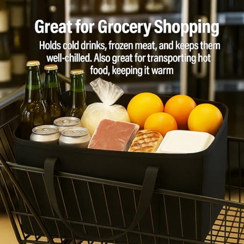 musbus 4-Pack insulated trunk organizer car cooler bag Food Insulated Grocery shopping bags, Black, reusable,zipper,foldab...