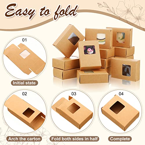 Outus 100 Pcs Soap Packaging Boxes Bulk Soap Boxes for Homemade with Window Mini Kraft Paper Container Homemade Craft Maki...