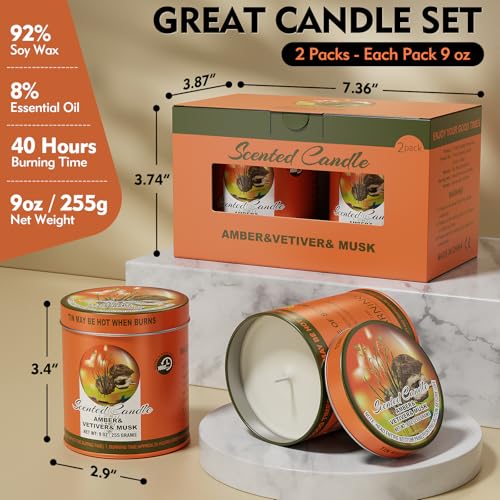2 Pack Scented Candles (90 Total Burn Hours) - Soy Wax Candles 9 oz Each in Tin - Long Lasting Aromatherapy Candle Gift Se...