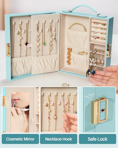 Enthralite Travel Jewelry Case, Essentials for vacation, Portable Bangle Box with Mirror, PU Leather Small Watch Organizer...
