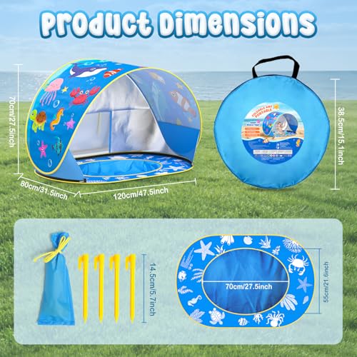 AZDYJL Baby Beach Tent with Pool, Pop Up Beach Tent UV Protection Sun Shelter for Infant Toddlers, Portable Shade Pool Ten...