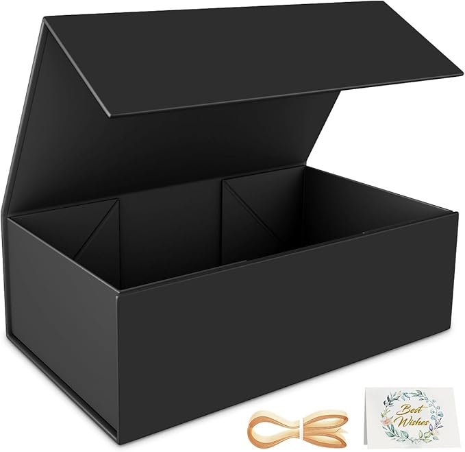 RYDDOY Black Gift Box, 9.5x6x3'' Gift boxes for Presents with Lids Magnetic Closure Rectangle Collapsible for Groomsman Pr...