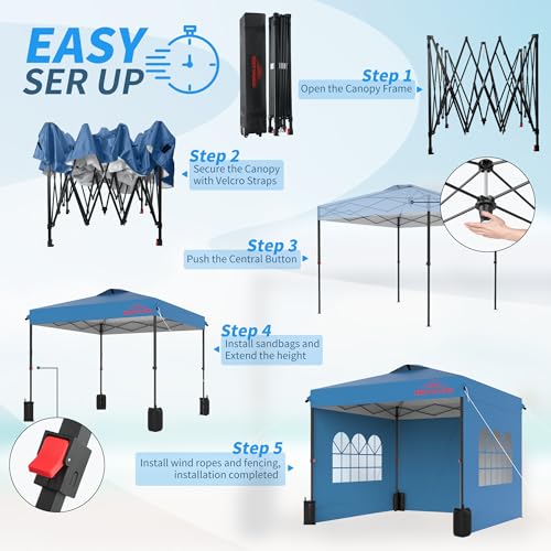 10x10 Pop Up Canopy with Sidewalls, Easy Up Canopy Tent, Heavy Duty Tents for Parties, One Person Set Up Event Tent, Light...