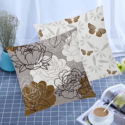 COMMINY Brown Grey Pillow Covers 18x18 Set of 6 Decorative Daisy Flower Throw Pillow Cover for Couch Modern Coffee Pillow ...