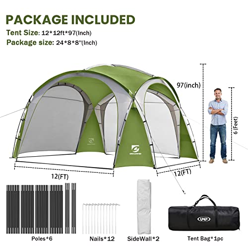 UNICAMPER Beach Tent 12 X 12ft Large UPF50+ Pop Up Canopy with 2-Pcs Side Wall