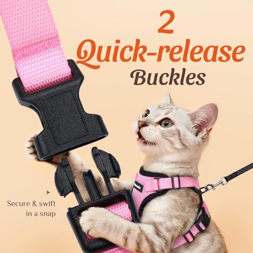 Dooradar Cat Harness and Leash Set, Escape Proof Safe Adjustable Kitten Vest Harnesses for Walking, Easy Control Soft Brea...