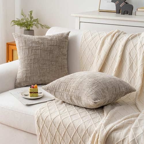 ZSkogur Decorative Throw Pillow Covers 18x18 Inch Set of 2, Soft Solid Farmhouse Chenille Couch Pillows, Spring Pillow Cov...