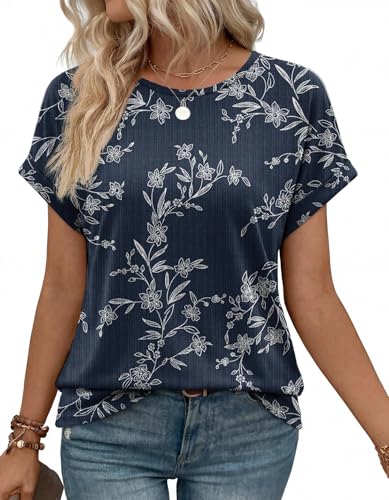 WIHOLL Women Textured Shirts Casual Cap Sleeve Tops Loose Fit 2026 Summer Spring Fashion Outfits Plain/Print