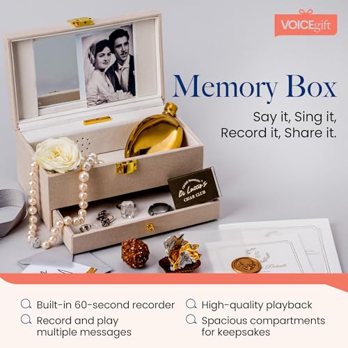 VOICEGIFT Memory Box, Recordable Memory Box with Removable Voice Recorder Module, Decorative Keepsake Box for Photos & Jew...