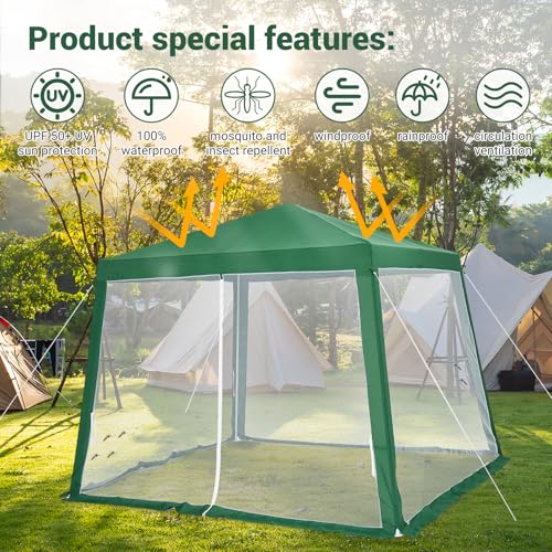 10x10 Pop Up Screen Tent Canopy with Mesh Netting Walls, Easy Setup Waterproof Outdoor Gazebo for Camping, Picnics, Backya...