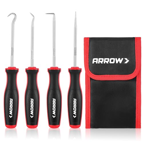 ARROW 4-Piece Precision Hook and Pick Set with Pouch, Mini Pick Tool Set for Automotive Mechanic, O-Ring Removal Tool, Oil...