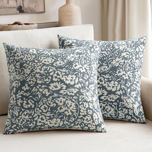 MIULEE Floral Pillow Covers Decorative Throw Pillow Covers 18x18 Pack of 2 Modern Linen Cushion Covers Farmhouse Neutral P...