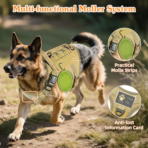 VavoPaw Heavy Duty Tactical Dog Harness for Large Dogs, No Pull Adjustable Pet Harness Reflective Service Training Easy Co...