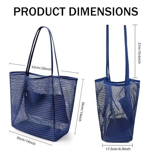 Frenou Mesh Tote Beach Bag For Women Fairycore Hobo Bag,Shoulder Bag Casual Crochet Bags Navy