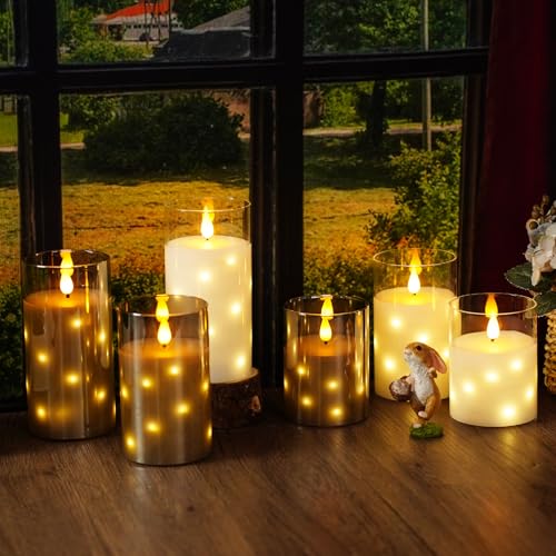 Nimiko Real Wax Flameless Candles Glass,Battery Operated LED Candles with Flickering Flame,Glass Shell,Interior Star Light...