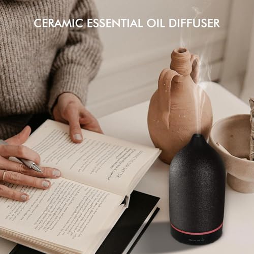 Essential Oil Diffuser Ceramic Diffuser -Aromatherapy Diffuser for Essential Oils with Timer and 7 Colors LED Light Ultras...