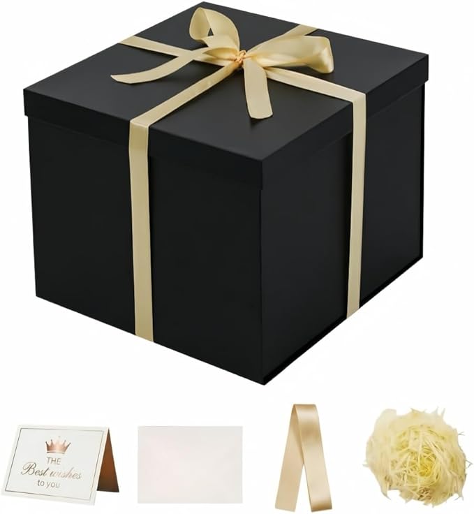 UoeRing Matte Black Large Gift Box 1Pcs 12x12x11 Inch,Gift Box with Lid for Presents Birthdays,Christmas Valentine's Day,M...