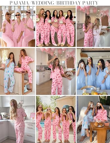 Ekouaer Women Pajamas Set Button Down Sleepwear Short Sleeve Pjs Soft Comfy Nightwear with Long Pants S-XXL