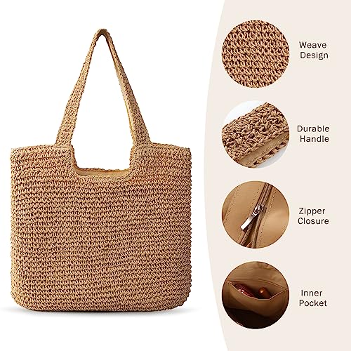 Trifabricy Beach Bags for Women, Large Beach Bag, Woven Straw Tote Bags Waterproof, Weaving Swim Shopping Travel Bag