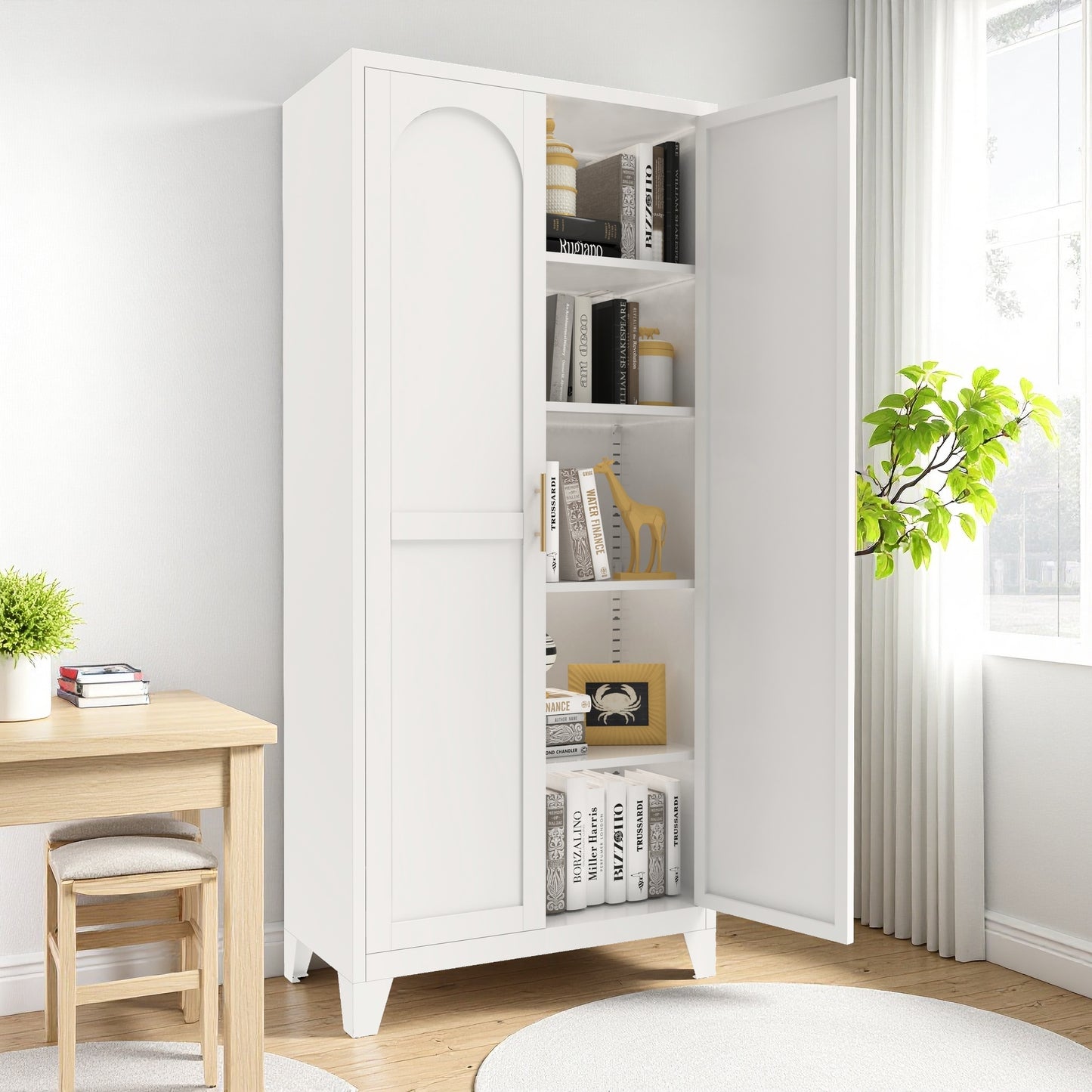 71 2 Shapely Doors Cabinet, Metal Storage Cabinet With Doors And Adjustable Shelves, For Bedroom, Living Room, Kitchen White