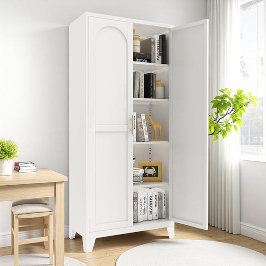 71 2 Shapely Doors Cabinet, Metal Storage Cabinet With Doors And Adjustable Shelves, For Bedroom, Living Room, Kitchen White