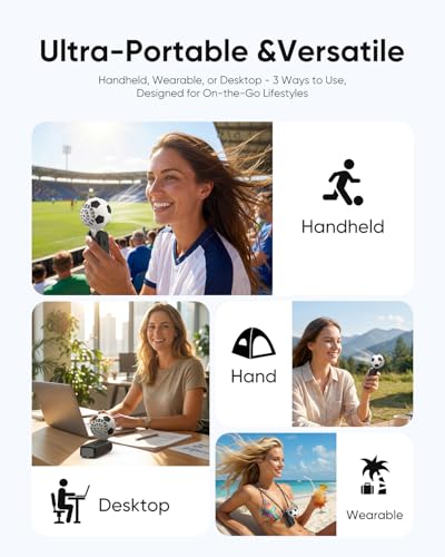 Hiluckey Portable Handheld Turbo Fan with Ice Cooling, 5 Gear Wind, 3 In 1 Soccer-Shaped Mini Personal Fan, 6000mAh Rechar...