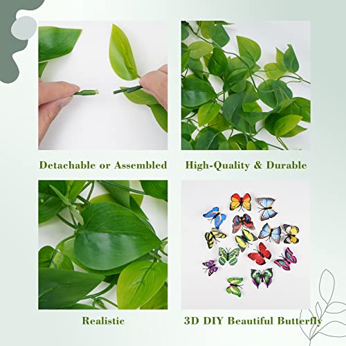 BLEUM CADE Fake Hanging Plants, 2pcs Artificial Pothos Vines Greenery for Wall Home Living Room Office Indoor Outdoor Deco...