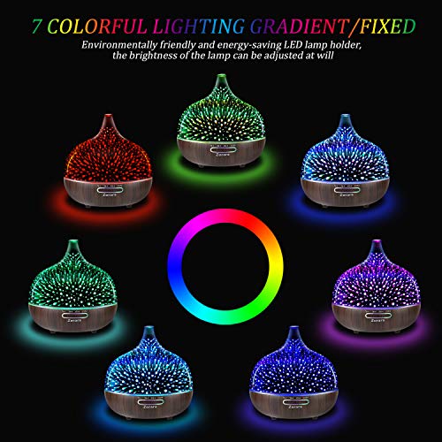 Essential Oil Diffuser 550ml Cool Mist Humidifier 3D Glass Ultrasonic Aromatherapy Humidifier with 7 Color Changing Led Li...