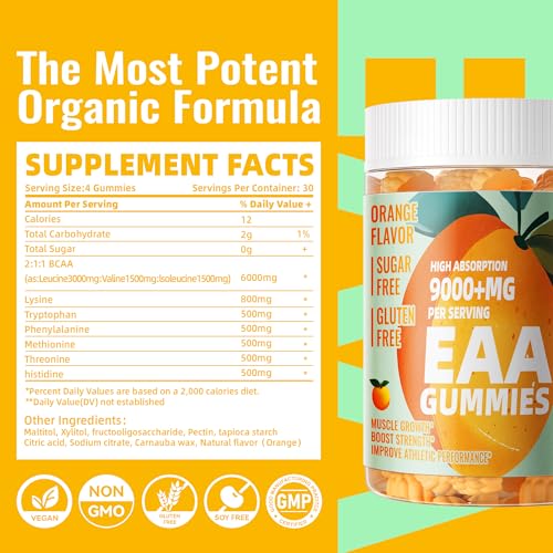 Pets Purest EAA Gummies 120 Gummies (Orange), Essential Amino Acids - All 9 Essential Aminos (EAA) and All Branched-Chain ...