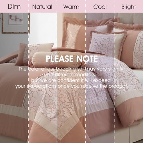 LANCO MODERN LIFESTYLE 7 Piece California King Comforter Set, Blush, Elegant Floral Jacquard, Stylish and Cozy Bedding Col...