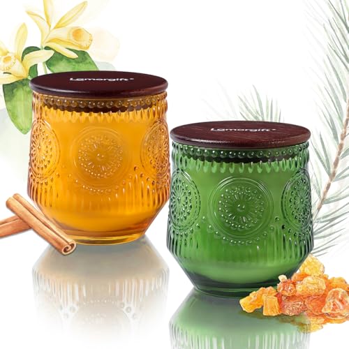 2 Pcs Soy Wax Scented Jar Candles Set, Vanilla Cinnamon & Cedar Balsam- Scented Candles for Home, 7.5oz Each, Up to 52 Hou...