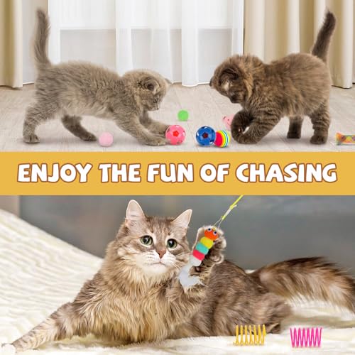 QUOZUO Kitten Toys - 38PCS Cat Play Set, Sparkle Balls, Plush Pom Pom Balls, Hanging Door Toy, Gift Box Styles