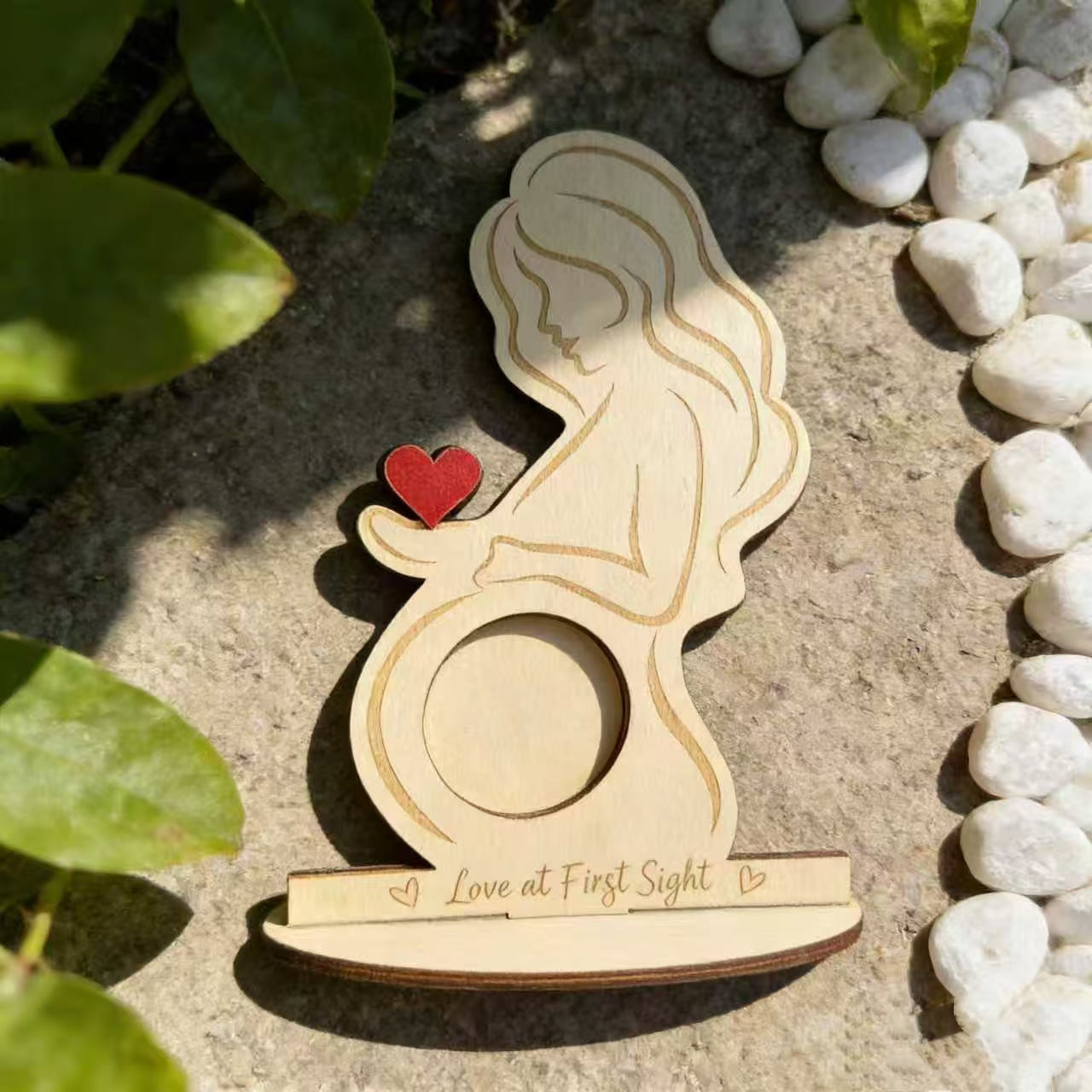 Laser Engraved Pregnant Woman Silhouette Wooden Picture Frame Expecting Mom Baby Shower Gift