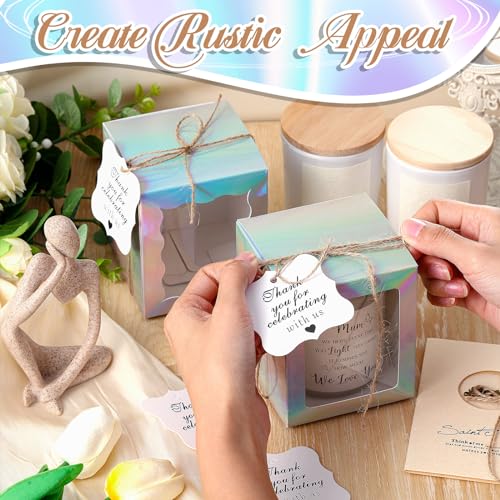ReliThick 100 Set Candle Gift Box Transparent Gift Packaging Box for 4-10 oz Candles 50 Paper Thank You Tag Bundle Hemp Ro...