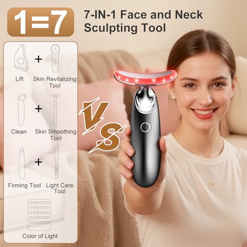 Red Light for Face and Neck, 7-in-1 Face Massager Tool, 3-Color Portable Facial Massager for Skin Care (5.9in)