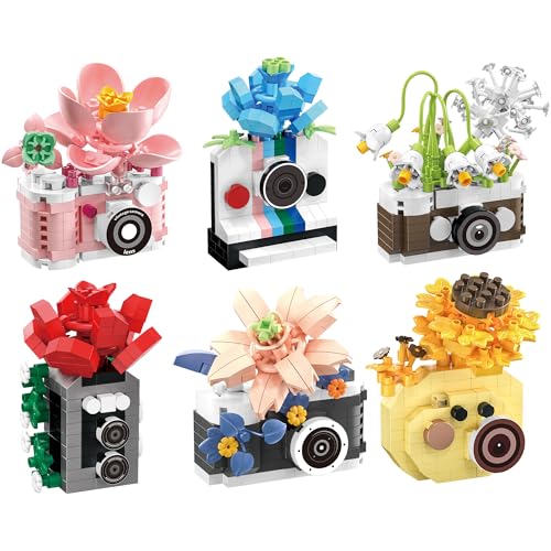 Gearblox 6 Set Mini Flower Cameras Micro Bricks Building Toy Set Collectible Cute Camera Miniature Toys Models Creative Gi...