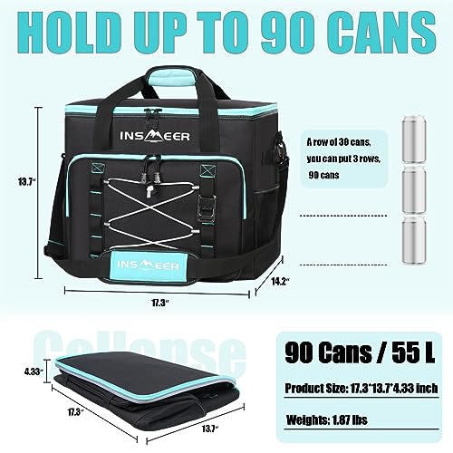 INSMEER Insulated Cooler Bag 90Cans/55L Large Cooler Bag Soft Sided Cooler with Shoulder Strap, Collapsible Coolers, Porta...