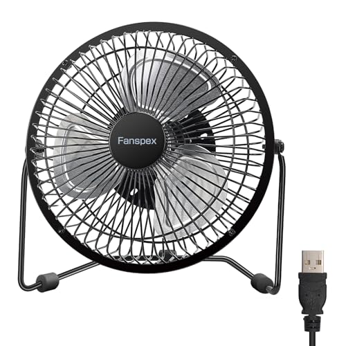 Fanspex 6" USB Desk Fan, Small Desktop Fans for Home Office Bedroom, Metal Construction with 360° Adjust Tilt, 1800 RPM Fa...