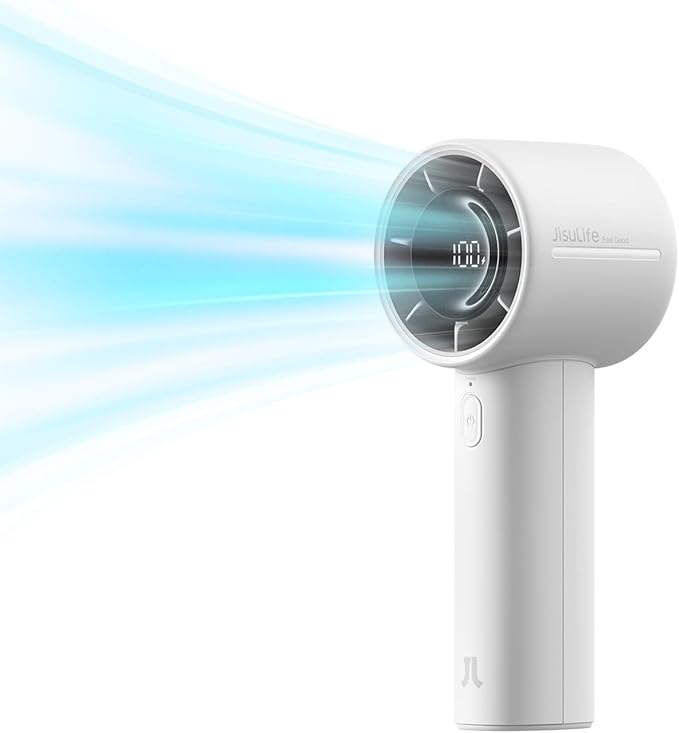 JISULIFE Handheld Turbo Fan Life10s, 5000mAh Rechargeable Portable Fans,Up to 28 Hours Working,5 Speed Strong Wind,Persona...
