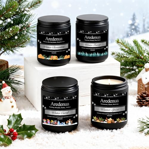 Winter Candles Set – 4 Pack Holiday Scented Candles, 28oz Soy Candle for Home Scented, Cozy Scents of Winter Carol/Spice/C...