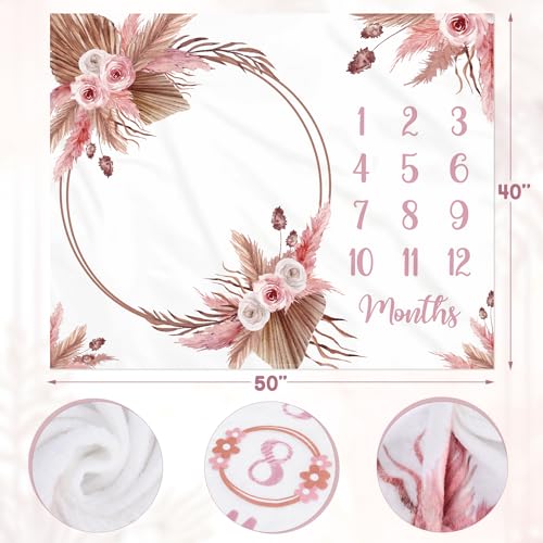 Gicoherero Floral Boho Baby Monthly Milestone Blanket Little Girl Bohemian Photo Prop Blanket Personalized Bliss Baby Pres...