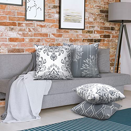 Coliuso Decorative Throw Pillow Covers 18x18 Set of 4, Grey and White Modern Simple Square Pillow Case Cushion Cover for S...