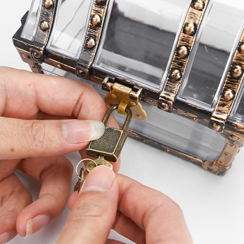 Treasure Chest Box, Small Pirate Treasure Case with Lock and Key, Transparent Jewelry Storage Container Display Toy Candy ...