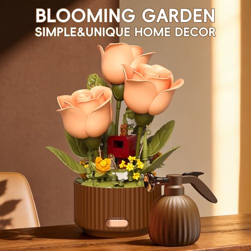 LANGLICHUN Rose Flower Building Blocks Set Motorized Blooming Flowers for Adults Romantic Gift for Women Girlfriend Home D...
